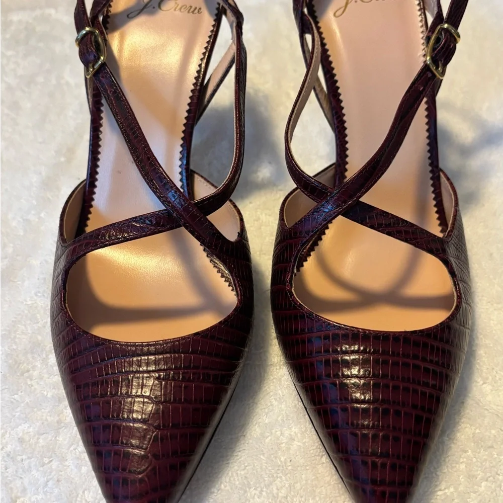 J. Crew Burgundy Textured Leather Slingback Heels